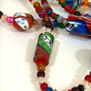 Vintage Venetian Millefiori Colorful Beaded Necklace 30” long